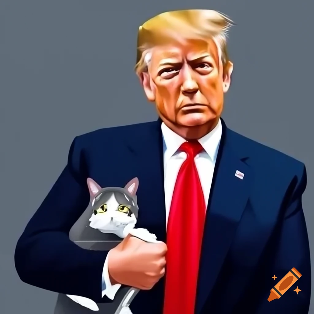 Donald Trump rescuing a cat in a humanitarian context