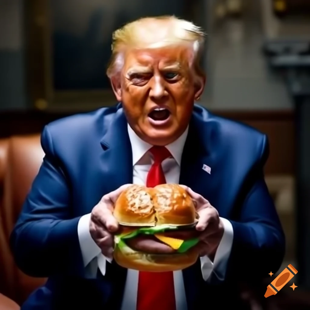 Donald Trump expressing fury while eating a Fatburger