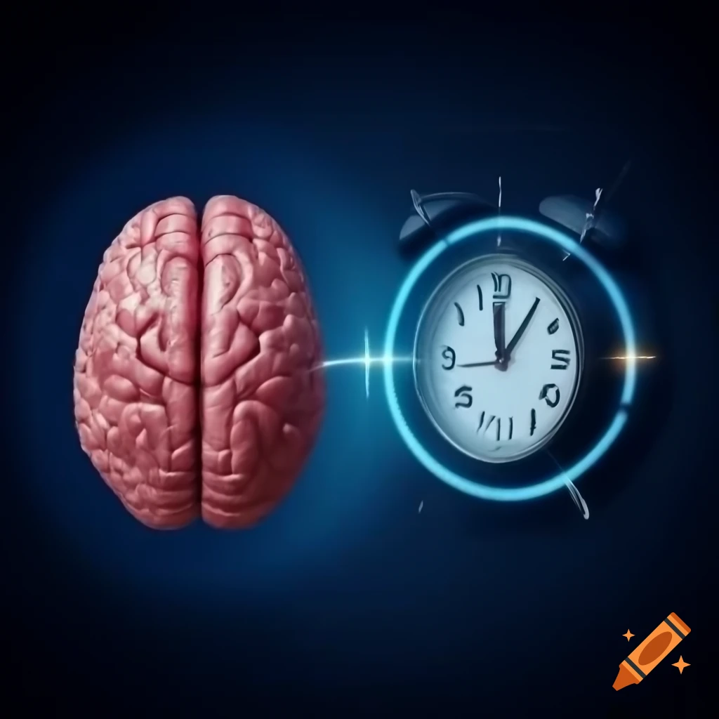 Artistic representation of two brains depicting night and day with a clock