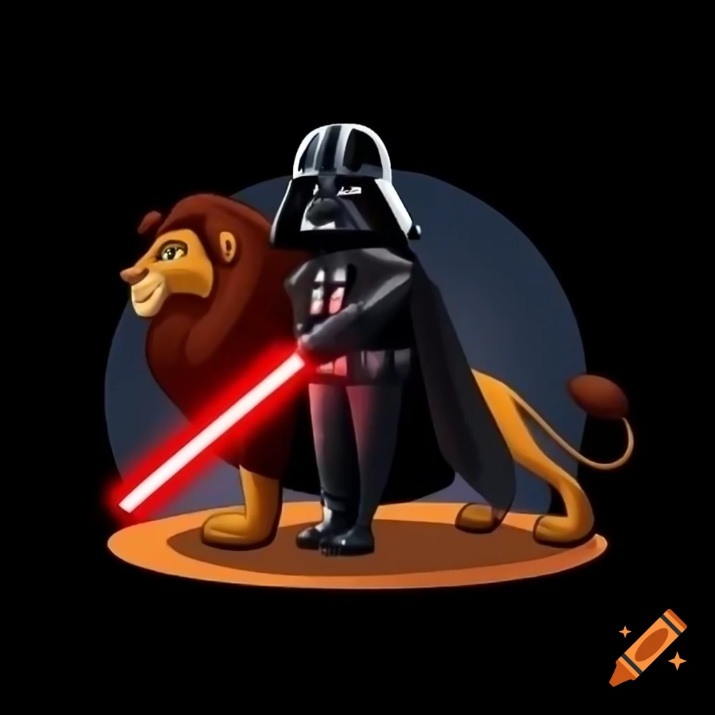 Darth Vader mounted on Mufasa in a creative crossover illustration