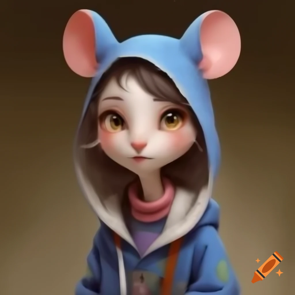 Anime style portrayal of human girl and mouse on craiyon