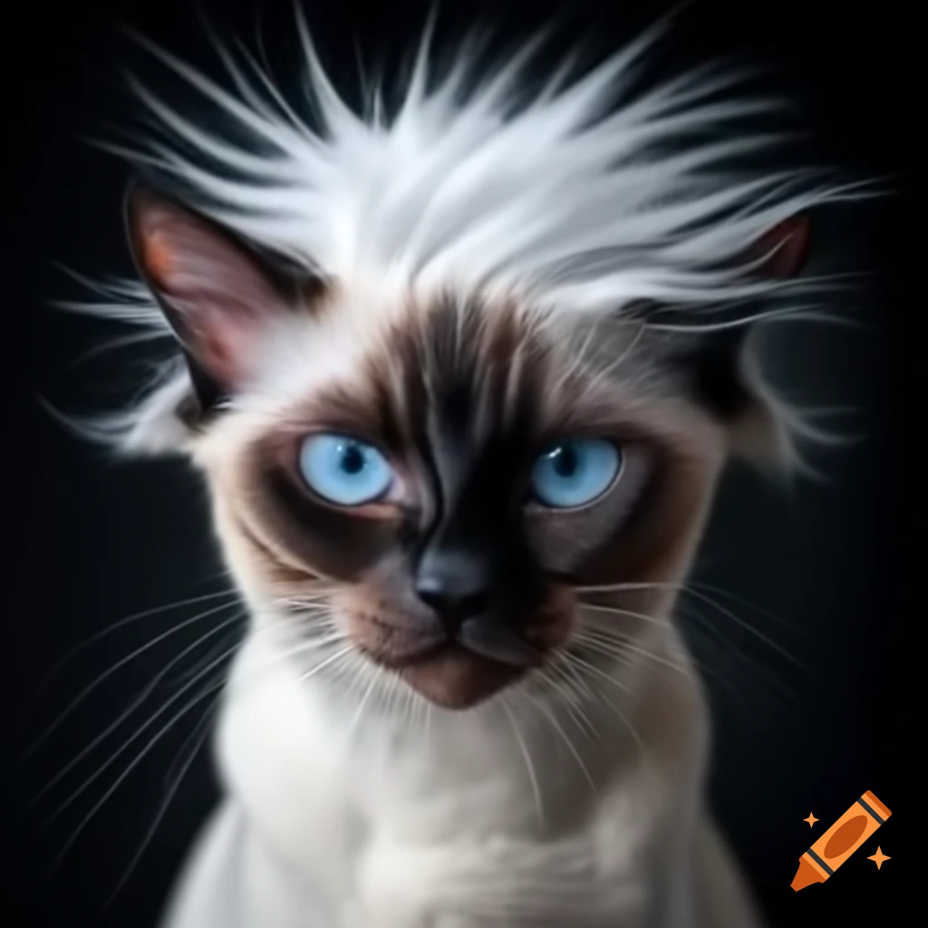 Siamese cat with a Gojo wig