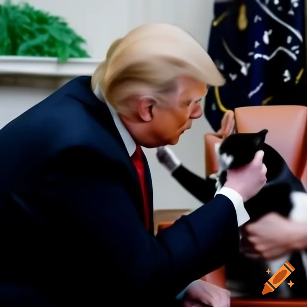 Donald Trump rescuing a cat in a humanitarian scene