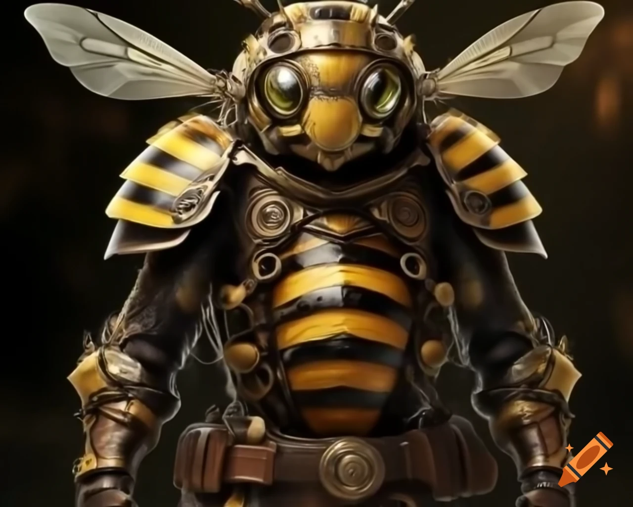 Huge steampunk bee with armor and mechanical pieces