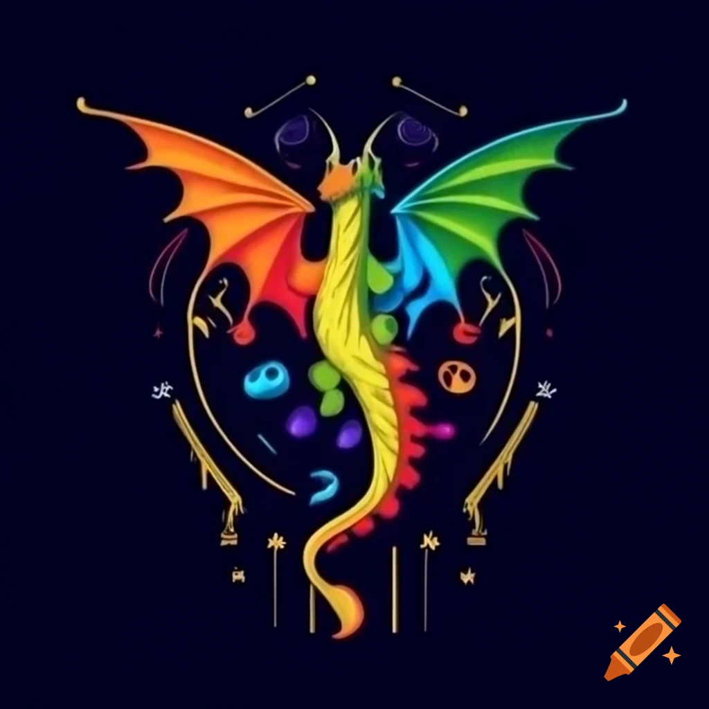Colorful cartoon dragon flying with rainbow yarn tail