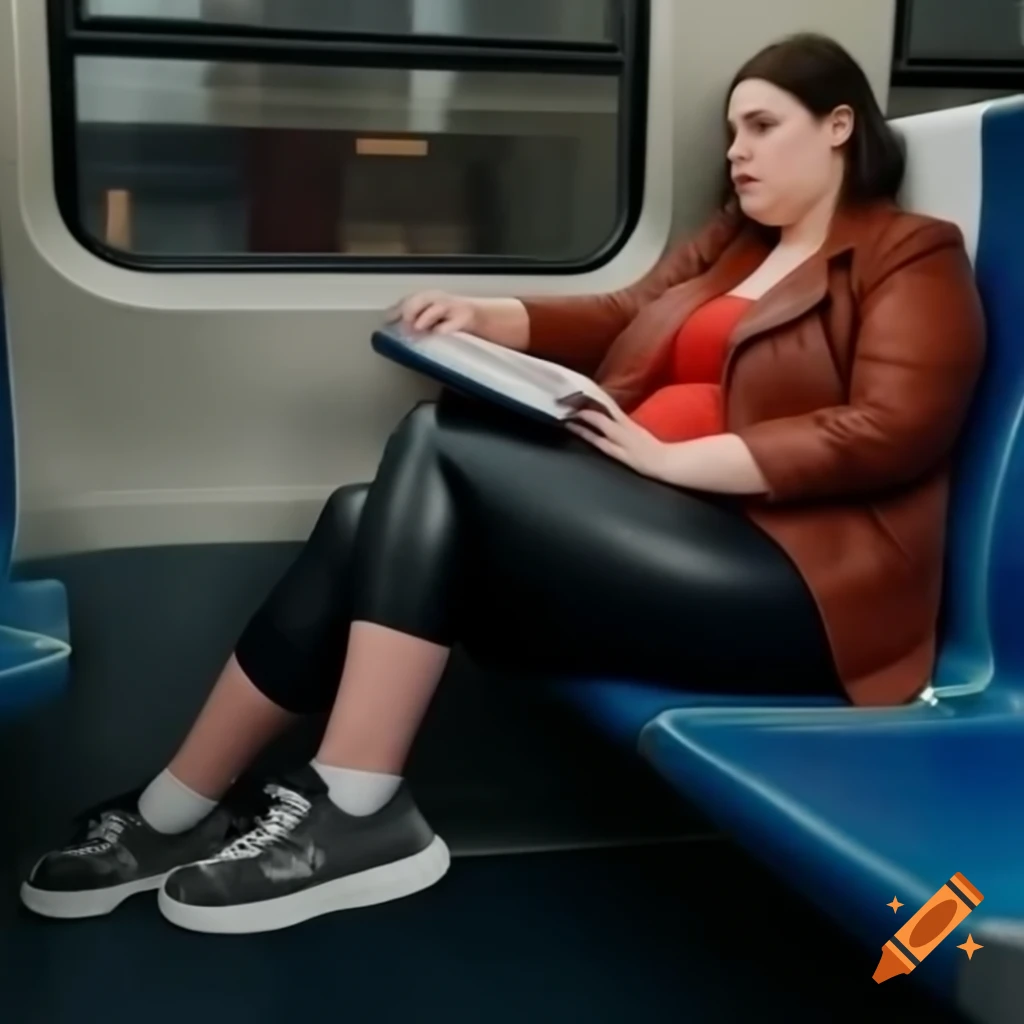 Female student in leather leggings waiting for a train