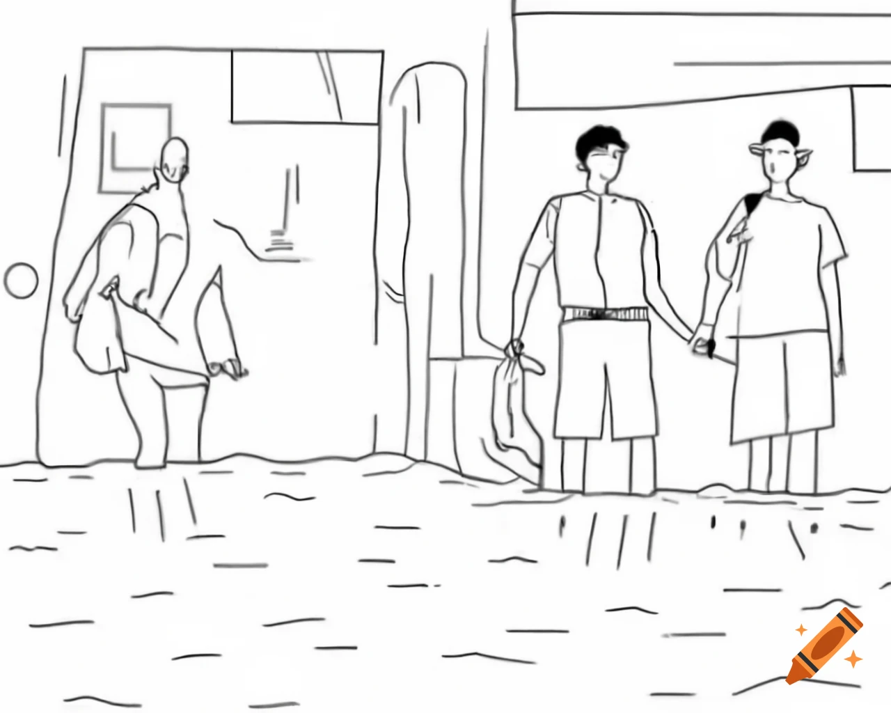 Simple 2D drawing depicting flooding in the Philippines