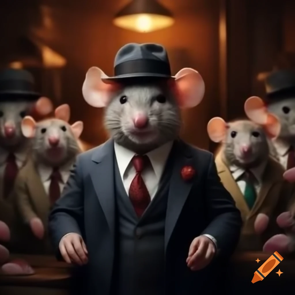 Gangster mice in suits discussing cheese humorously