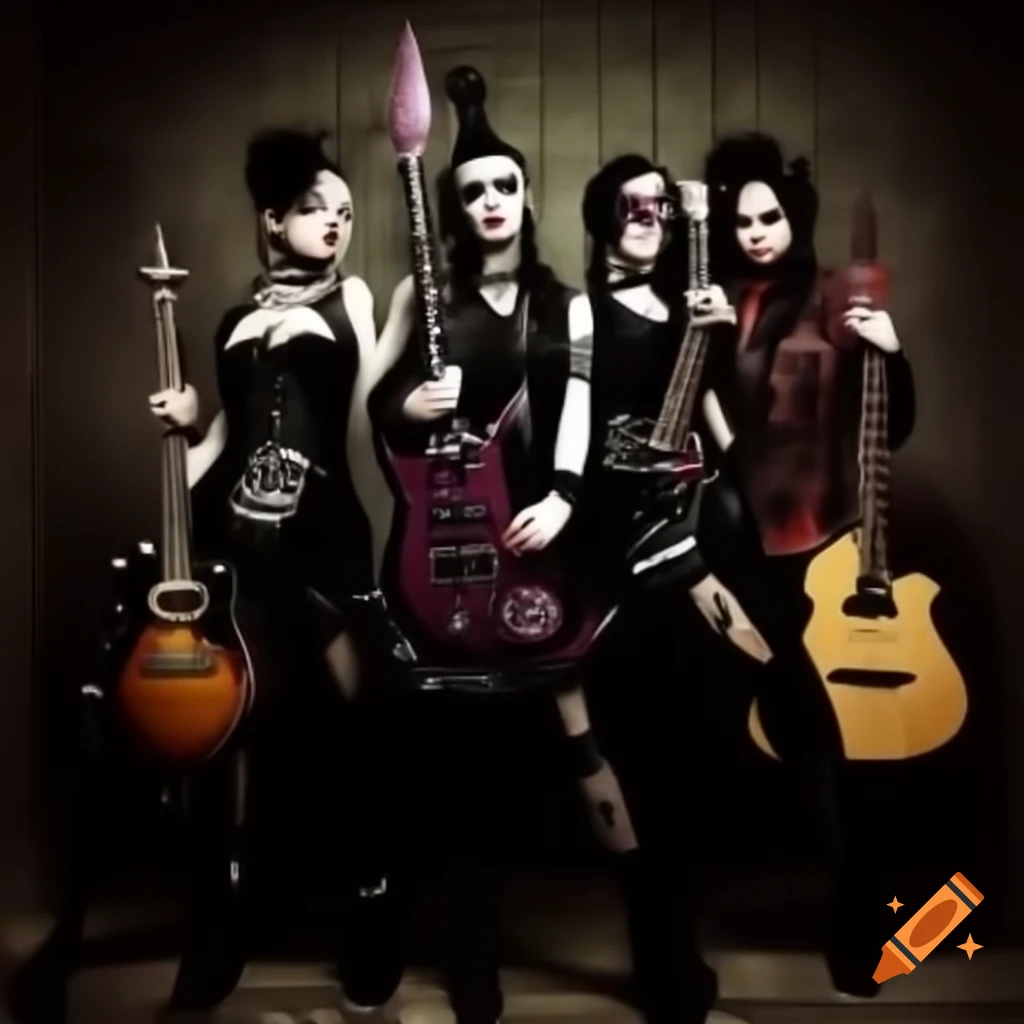 Goths playing guitars in a creative setting