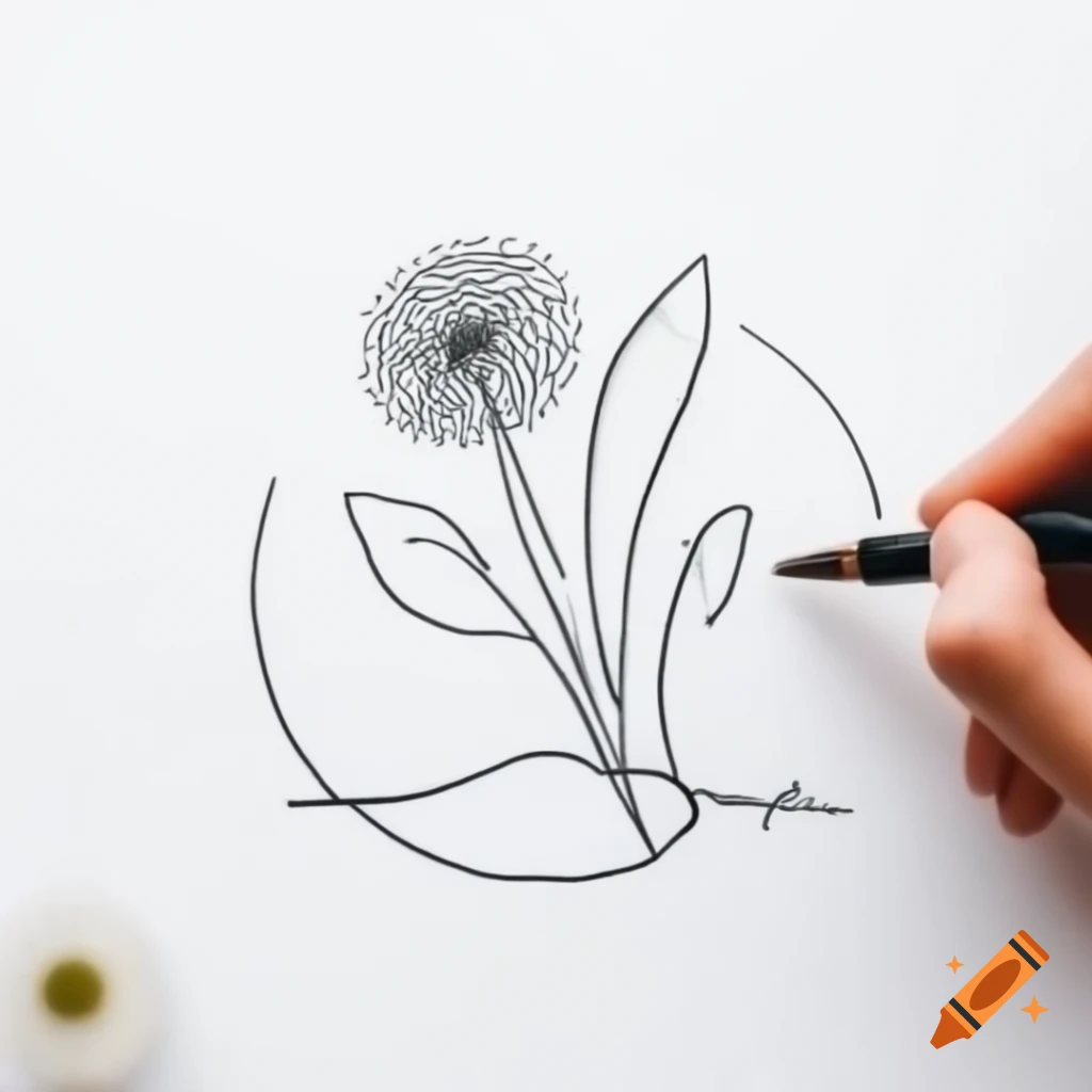 Refined line drawing logo combining bones and dandelion