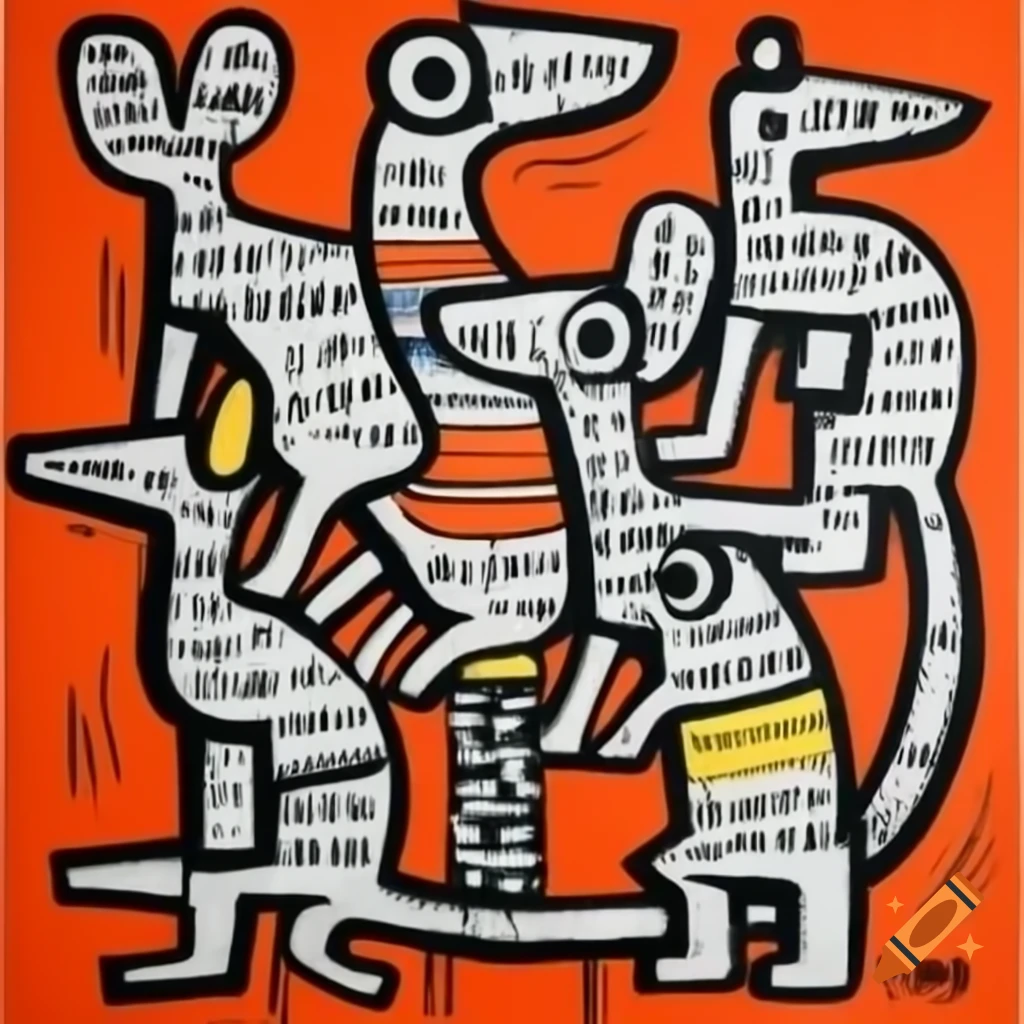 Colorful painting of various animals by Jean-Michel Basquiat