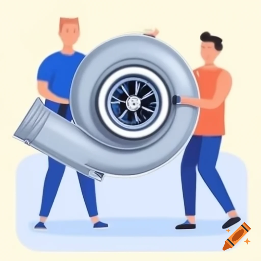 Two men working on a turbocharger