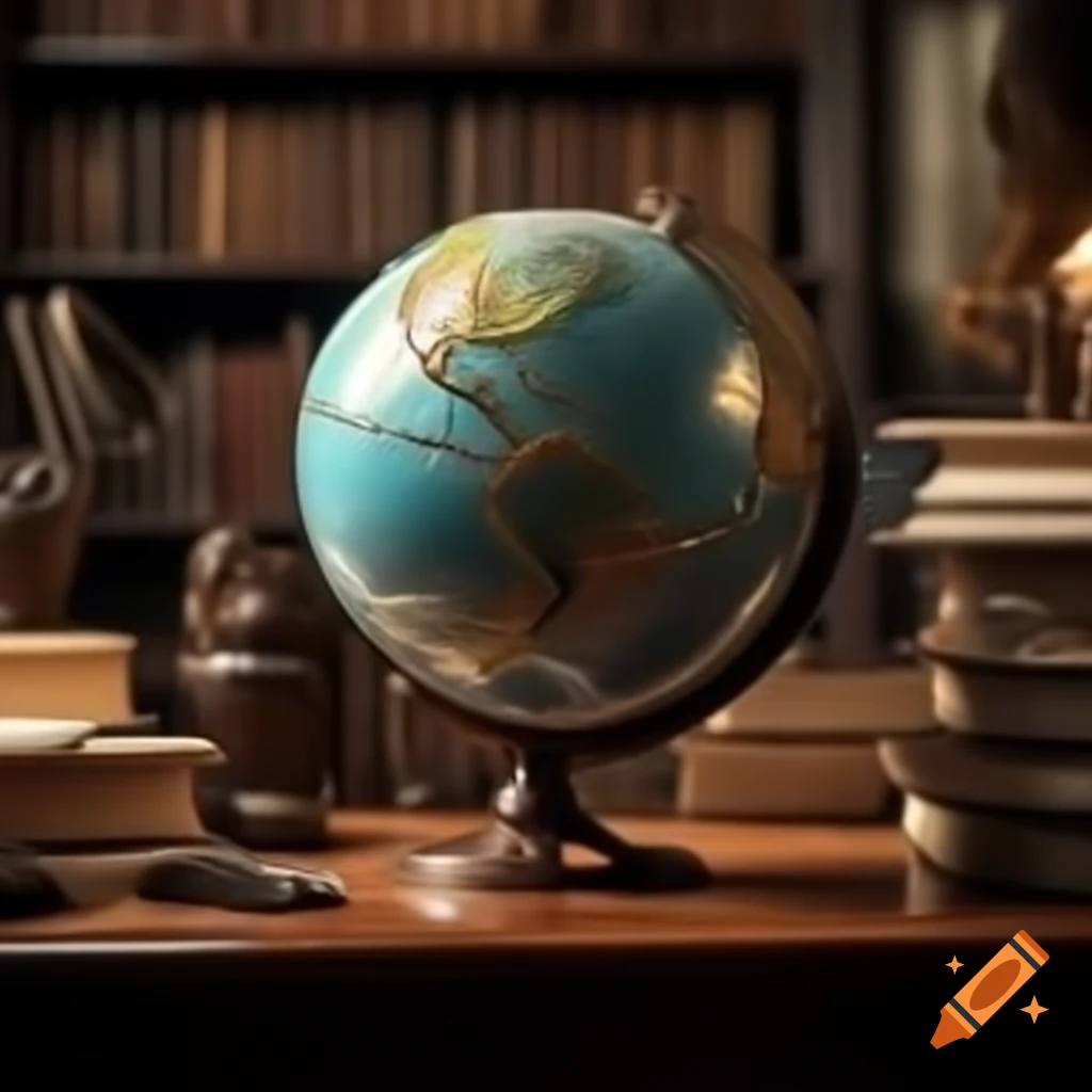Vintage globe displayed in a cozy study environment