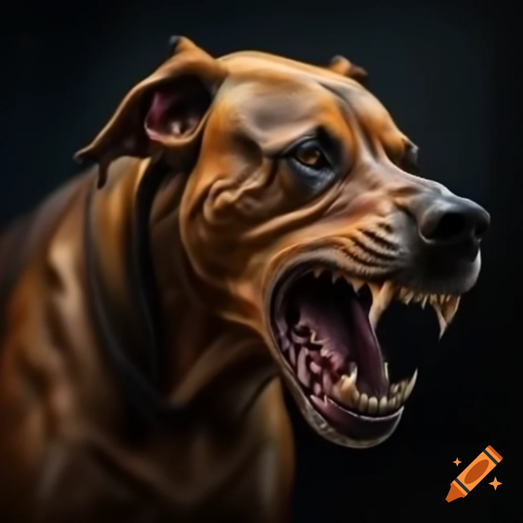 Realistic portrait of a giant aggressive hound dog