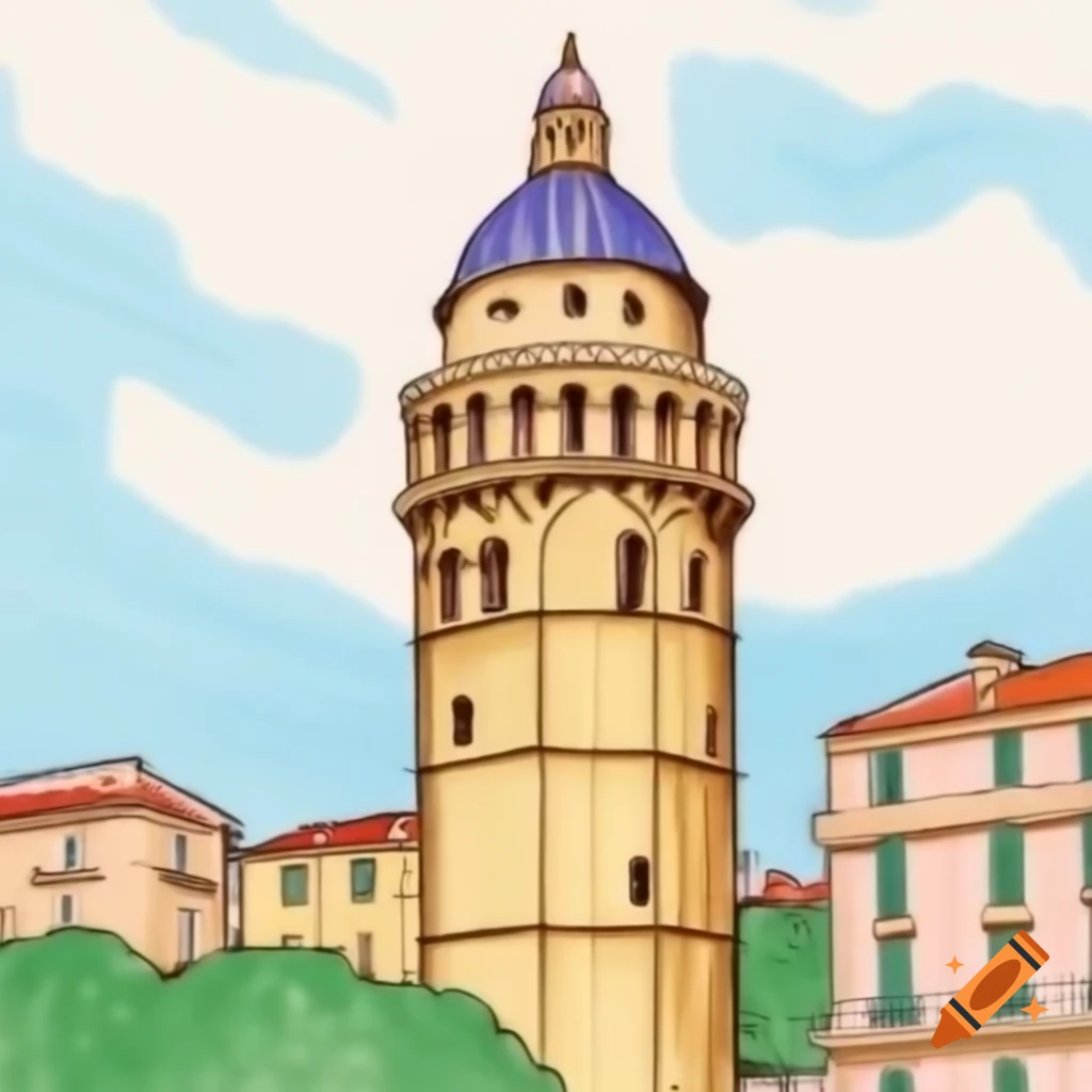 Colored drawing of Notre-Dame de la Garde tower in Marseille, 1814
