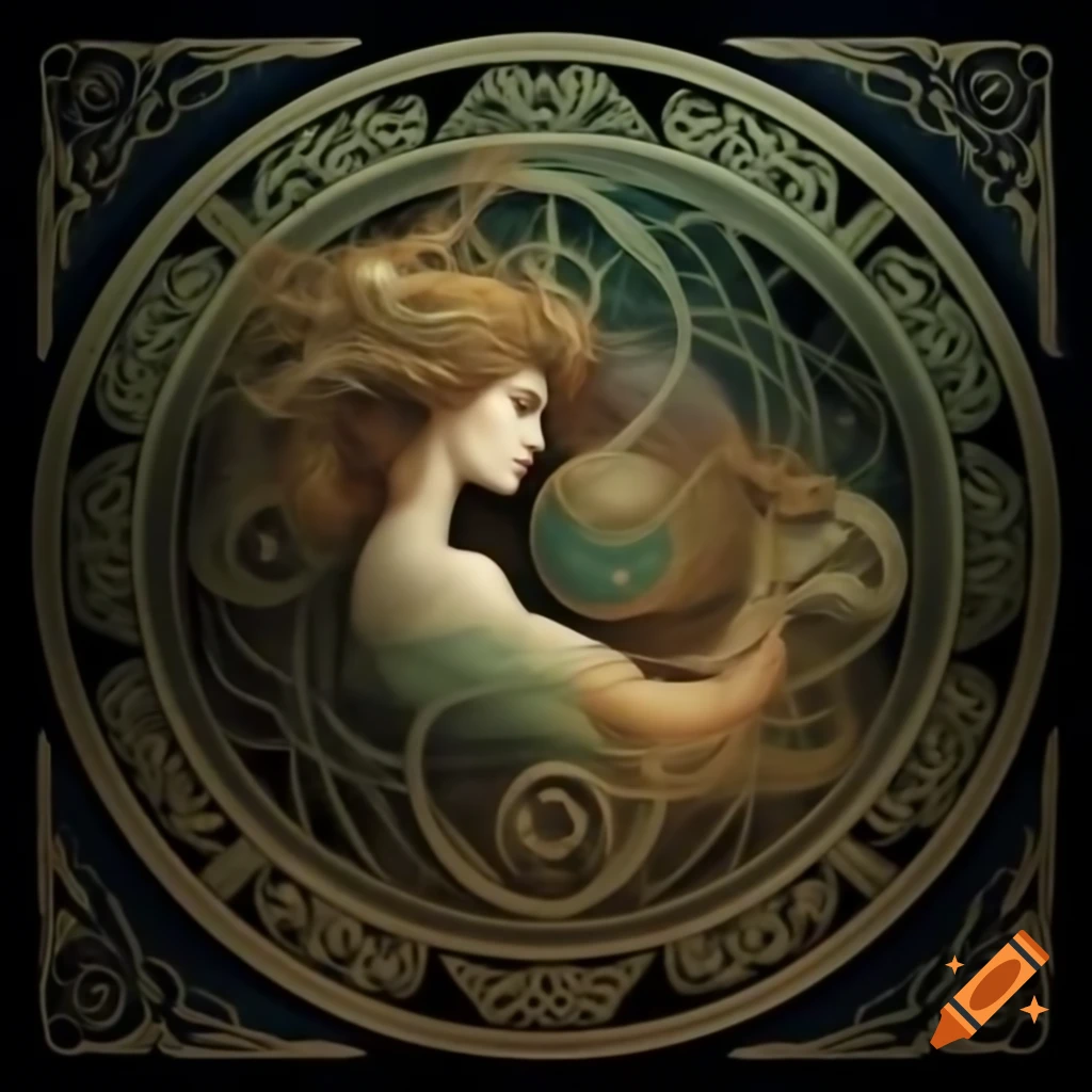 Celtic zodiac artwork inspired by Alfons Mucha