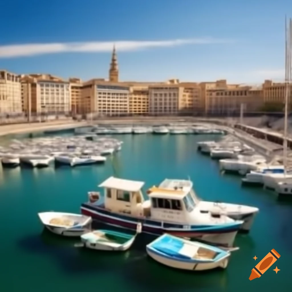 Marseille harbour in France with boats and waterfront