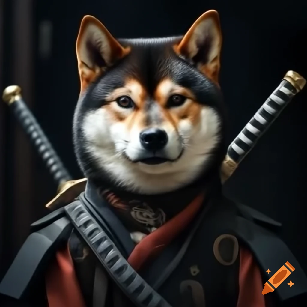 Black Shiba Inu with katana