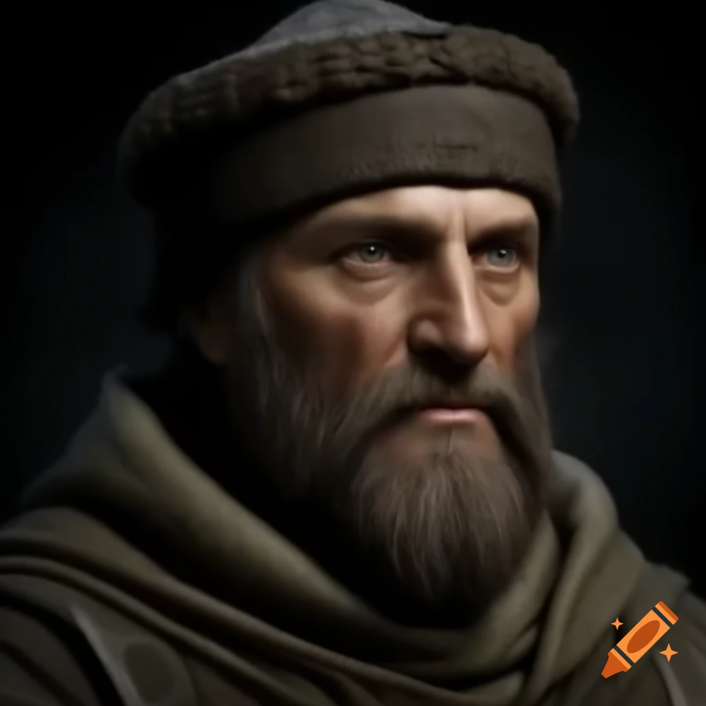 Realistic portrait of a well-dressed medieval haberdasher