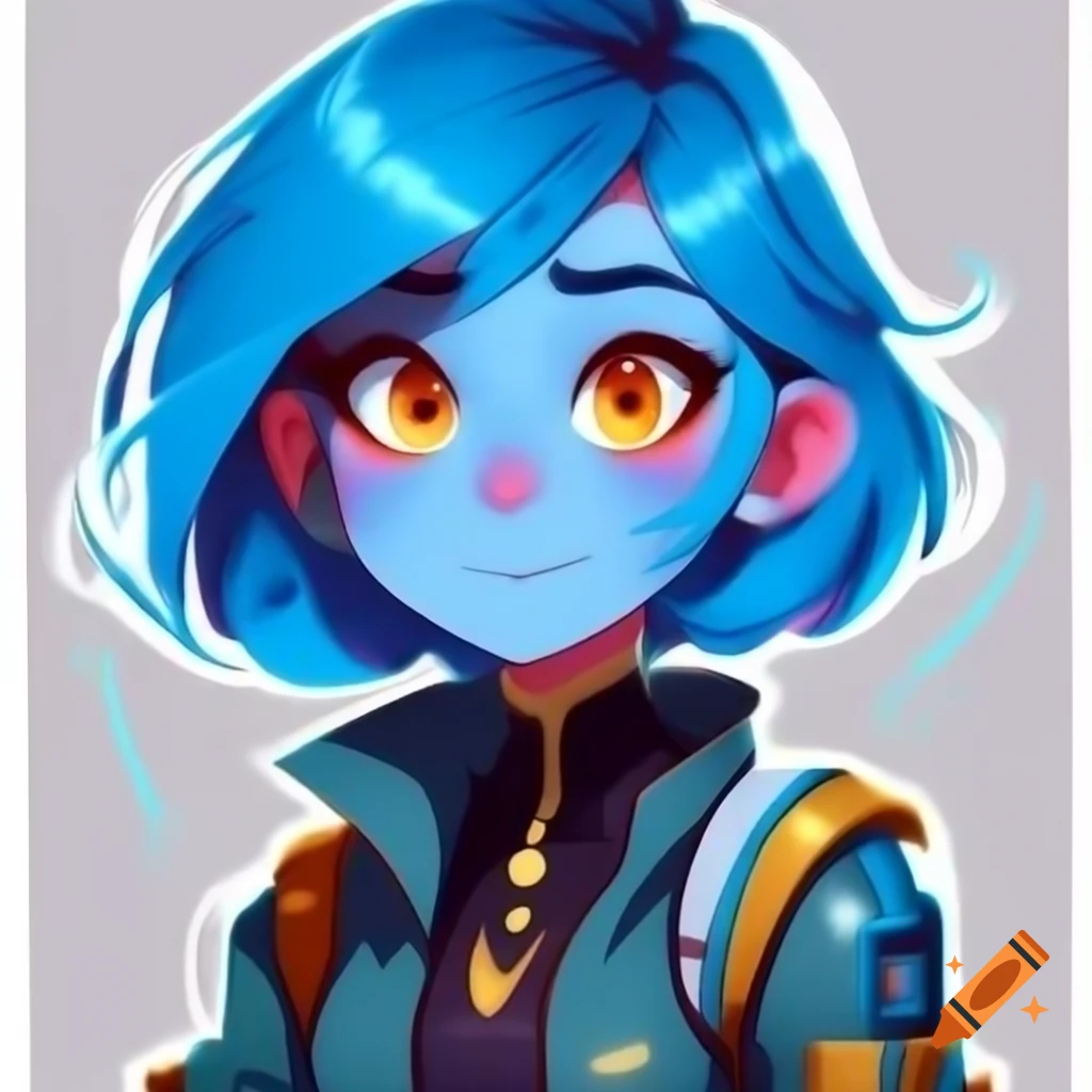 Cute blue Twi'lek woman from Star Wars with freckles and 90s anime style