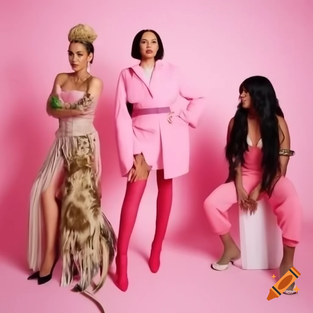 Kim Petras in pink outfit with Doja Cat and Azealia Banks
