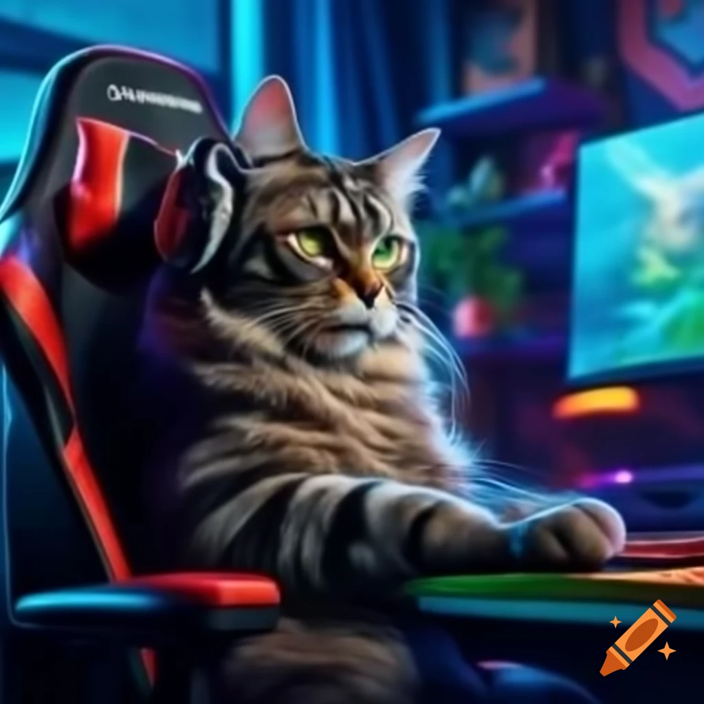 Cat sitting on a gaming chair