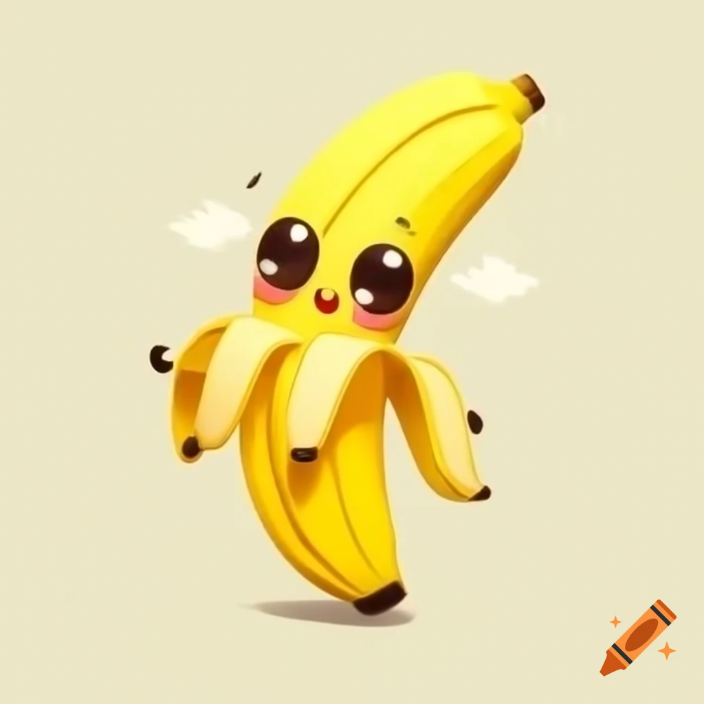 Cute cartoon banana character with a girlish design