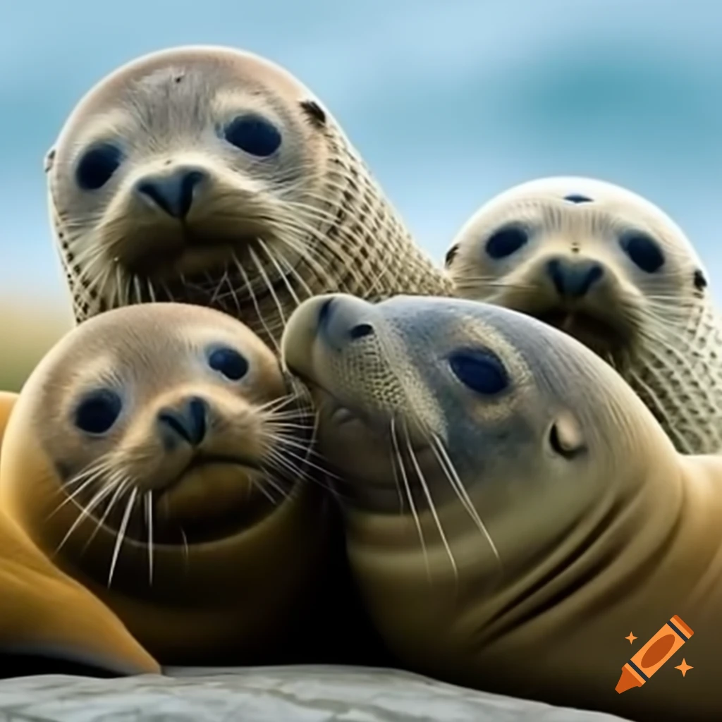 Group of mother seals relaxing by the shore