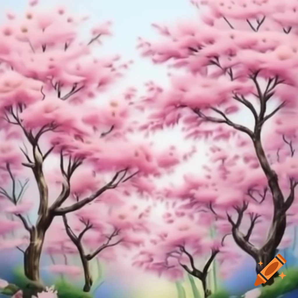 Realistic drawing of blooming trees
