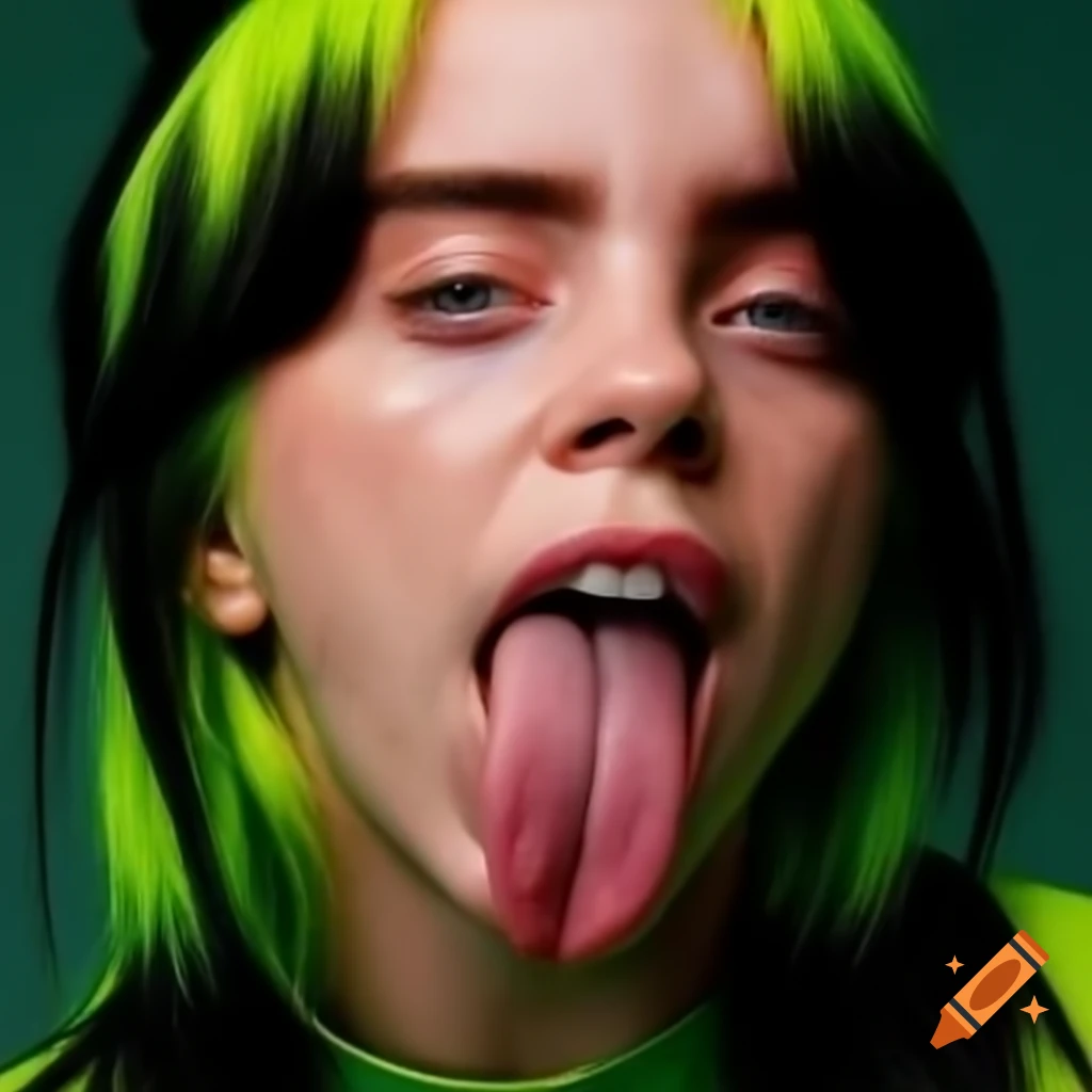 Billie eilish making a playful face with her tongue out on Craiyon