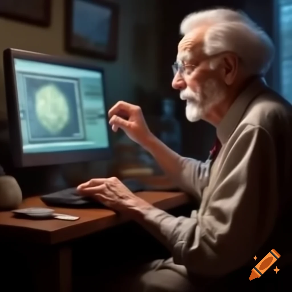 Senior using Craiyon art tool on computer