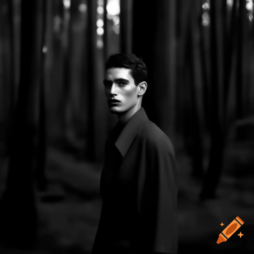 Wizard flying on a broomstick in a dark forest