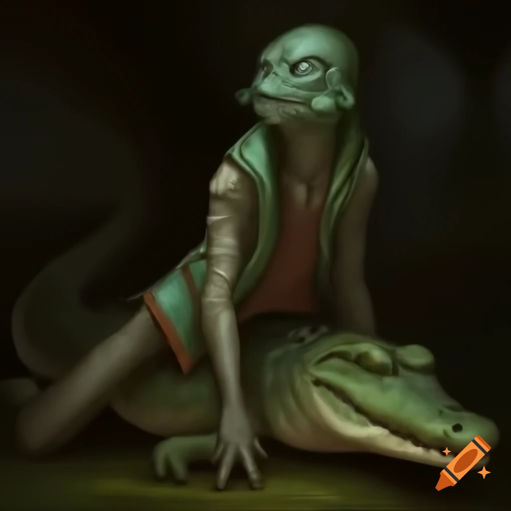 Half human, half crocodile creature concept