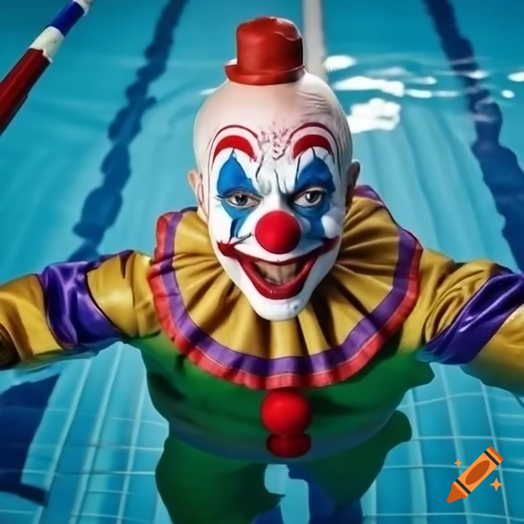 Senator JD Vance in clown costume by swimming pool