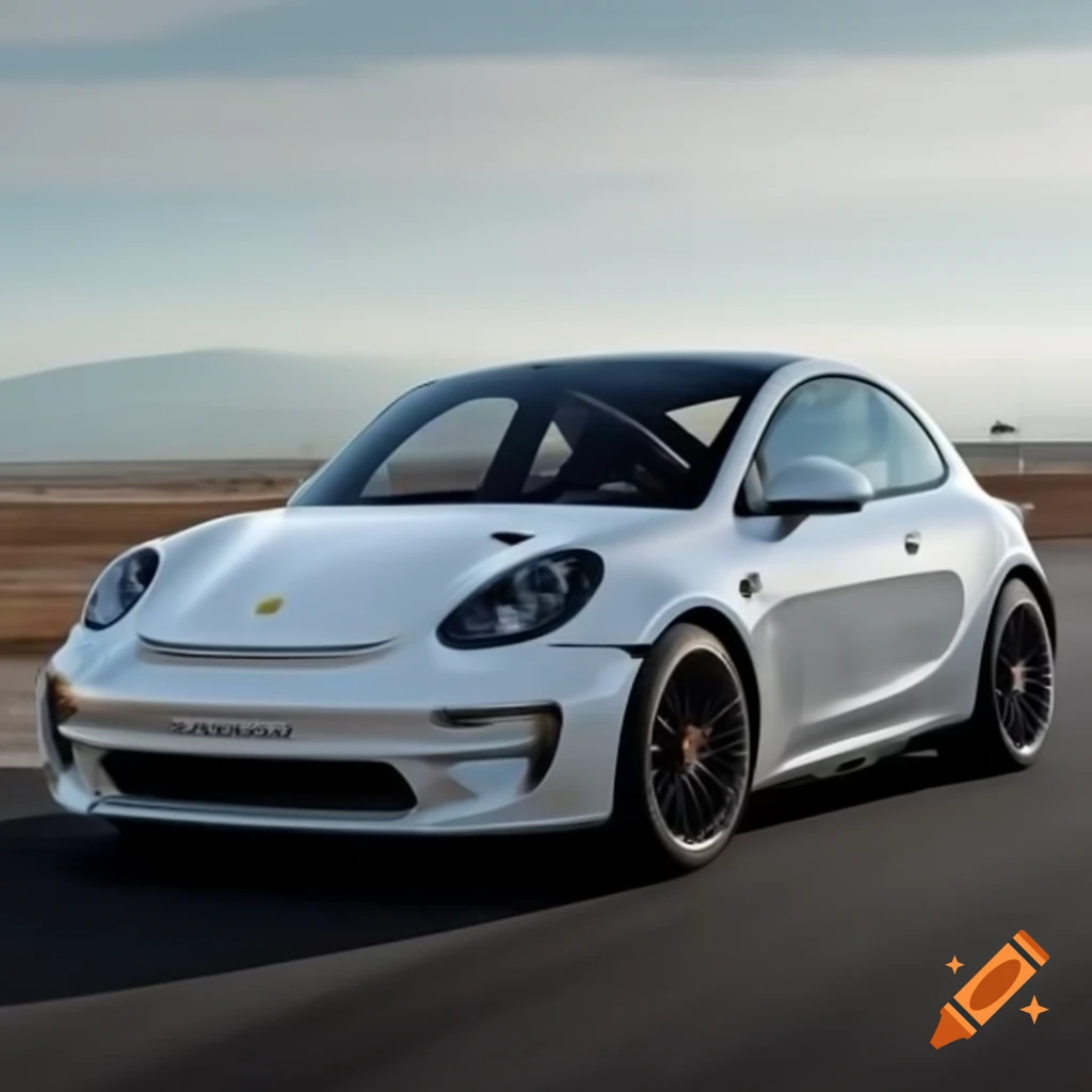 Compact Porsche 911 styled like Tesla Model 3 on the road
