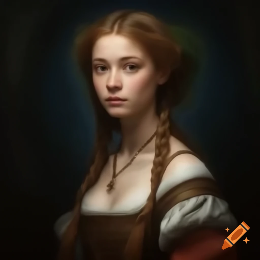 Realistic portrait of a young woman inspired by Renaissance art