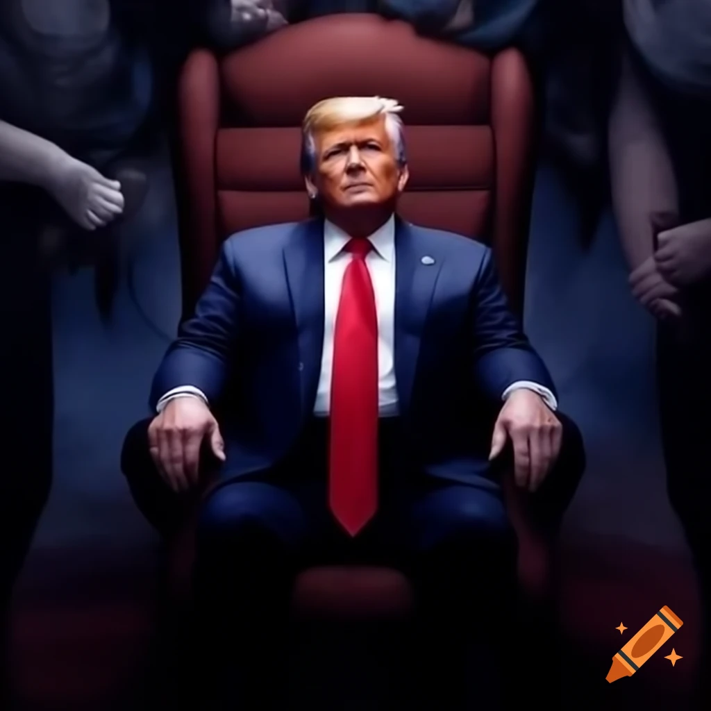Donald Trump depicted as Lucifer on a throne