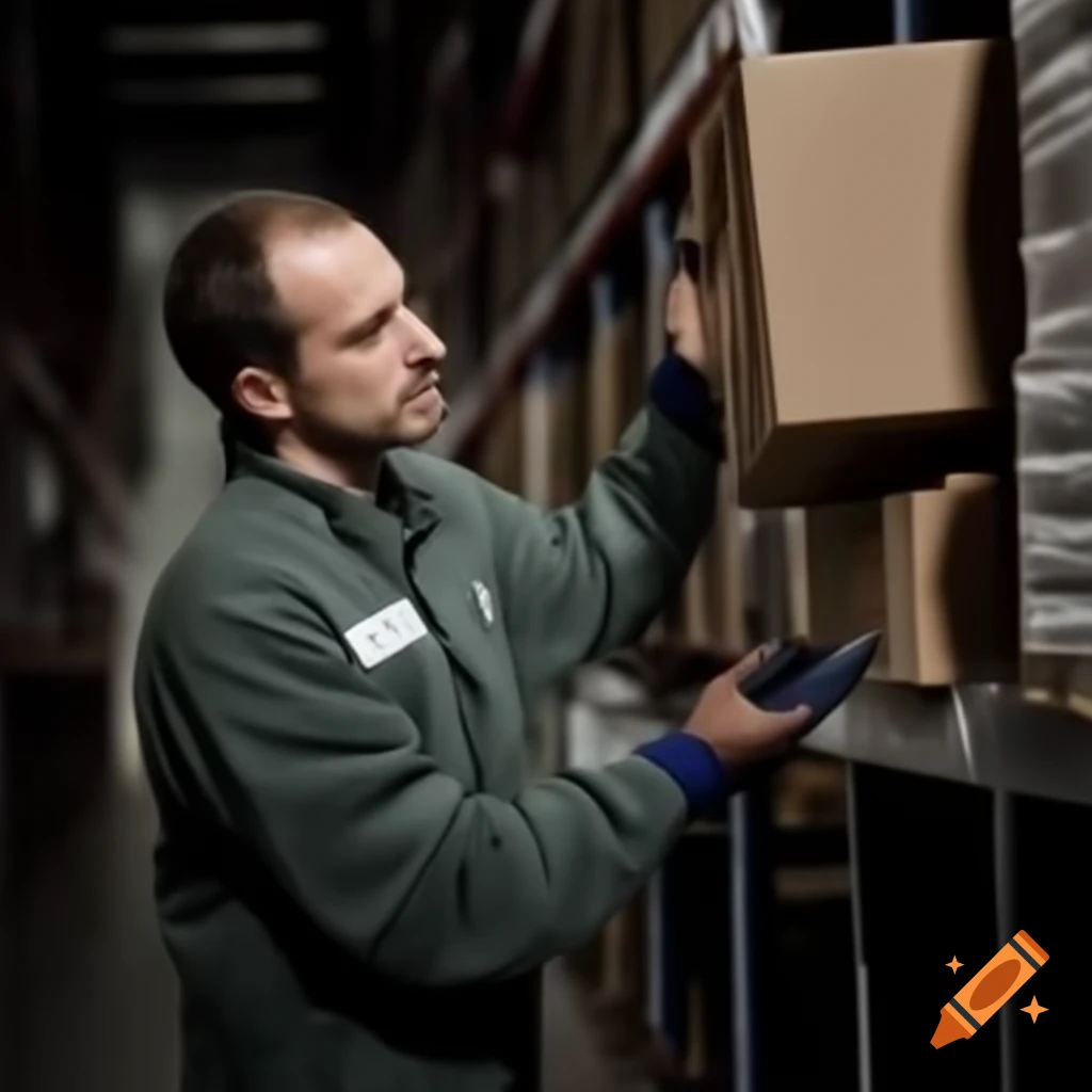 Warehouse worker organizing boxes