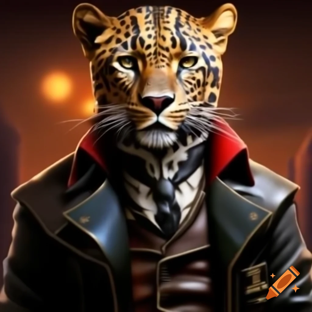 Leopard man in Victorian steampunk attire on Mars, manga style
