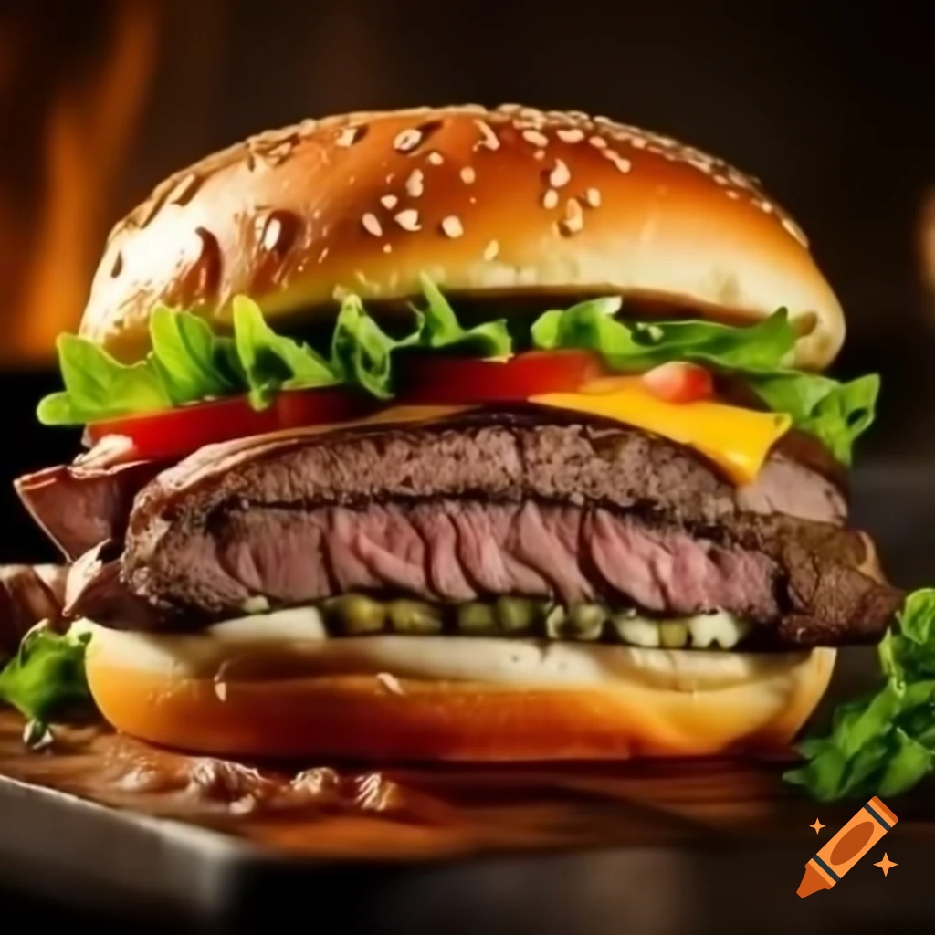 Juicy steak alongside hamburger on a plate