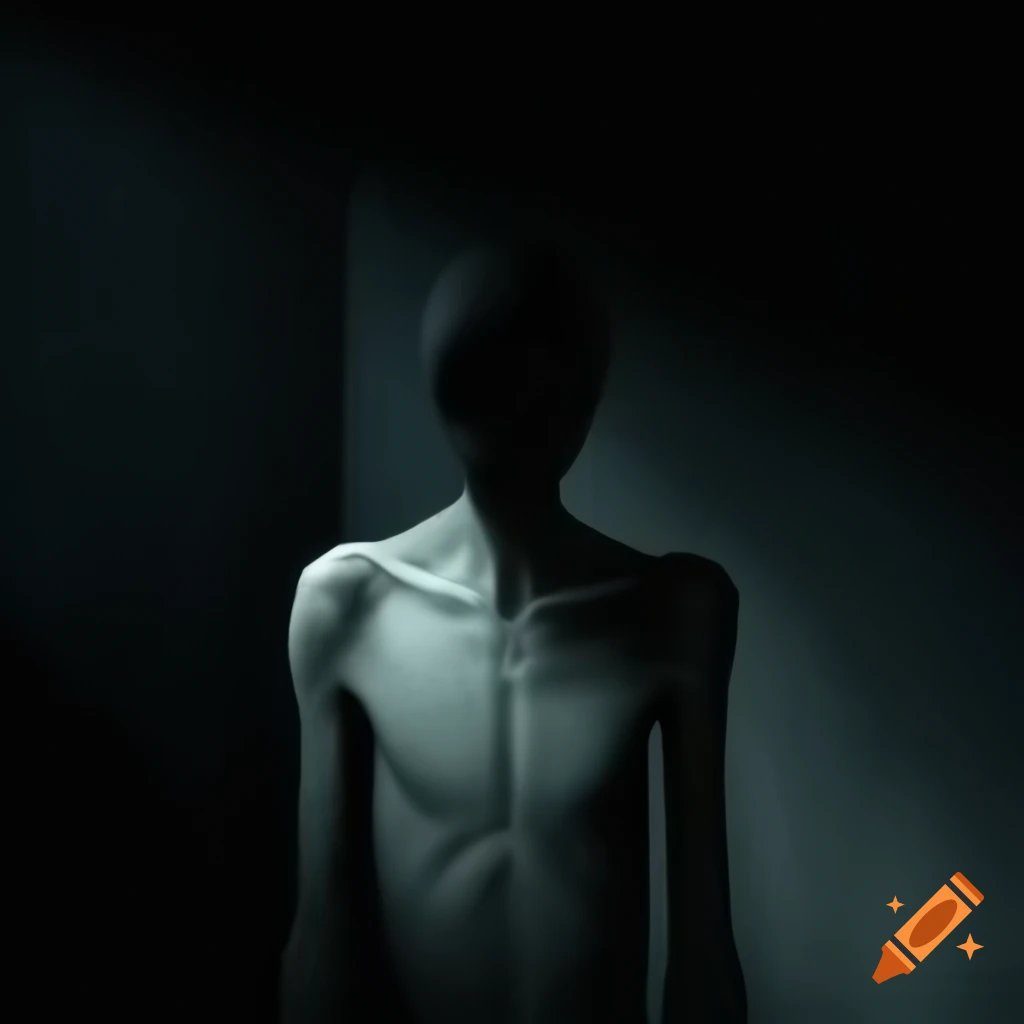 Creepy figure resembling Slenderman lurking in shadows
