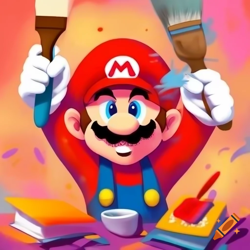 Mario Bros studying illustration