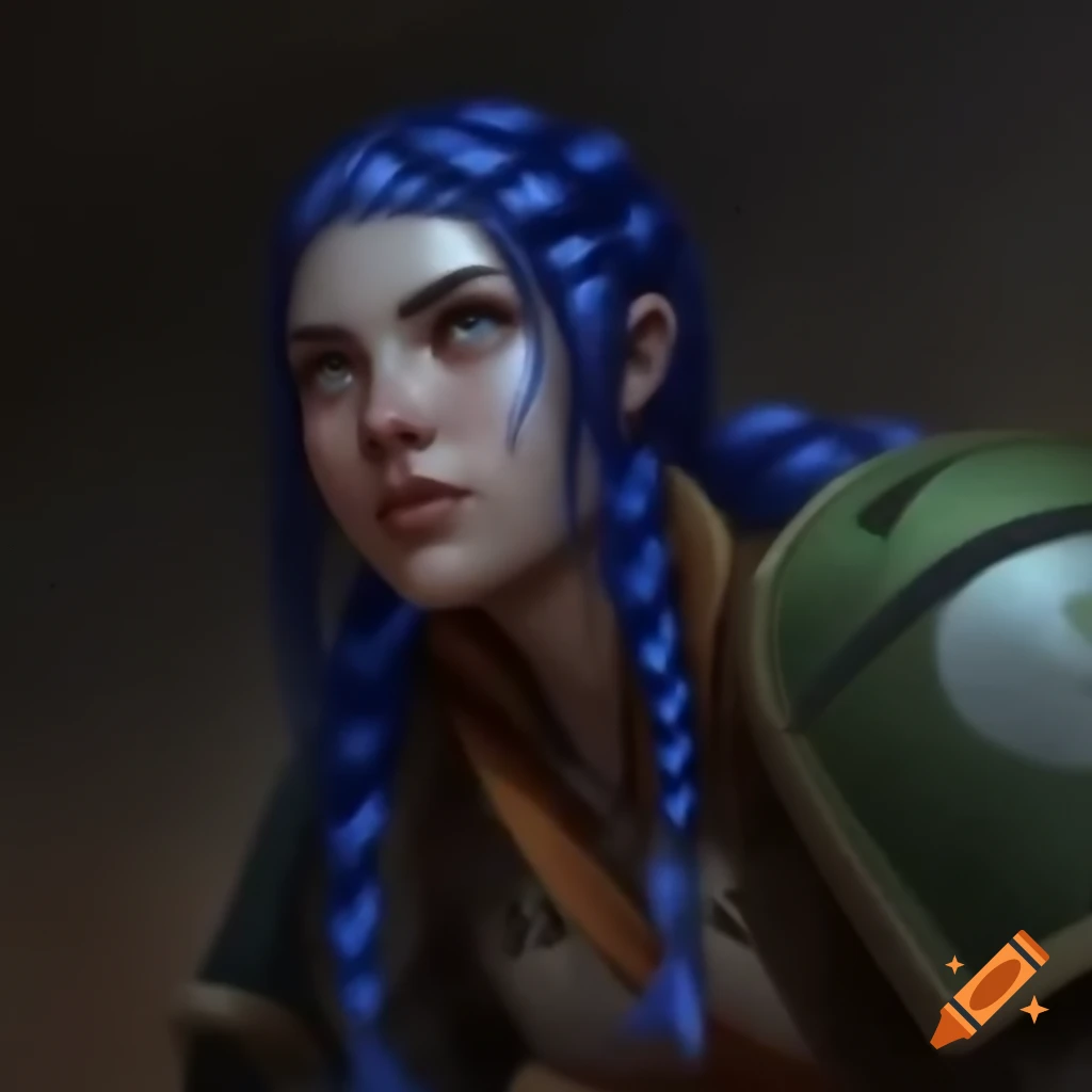 Woman in scout armor with navy blue braids warhammer 40k art style on