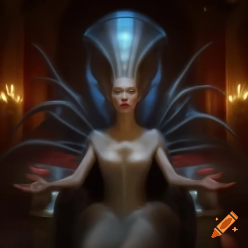 Scene in queen's chambers aboard alien mothership featuring angel alien ...