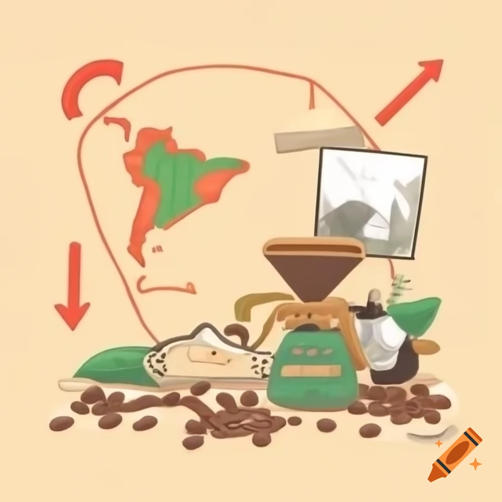 Chalk drawing of South America illustrating coffee bean journey