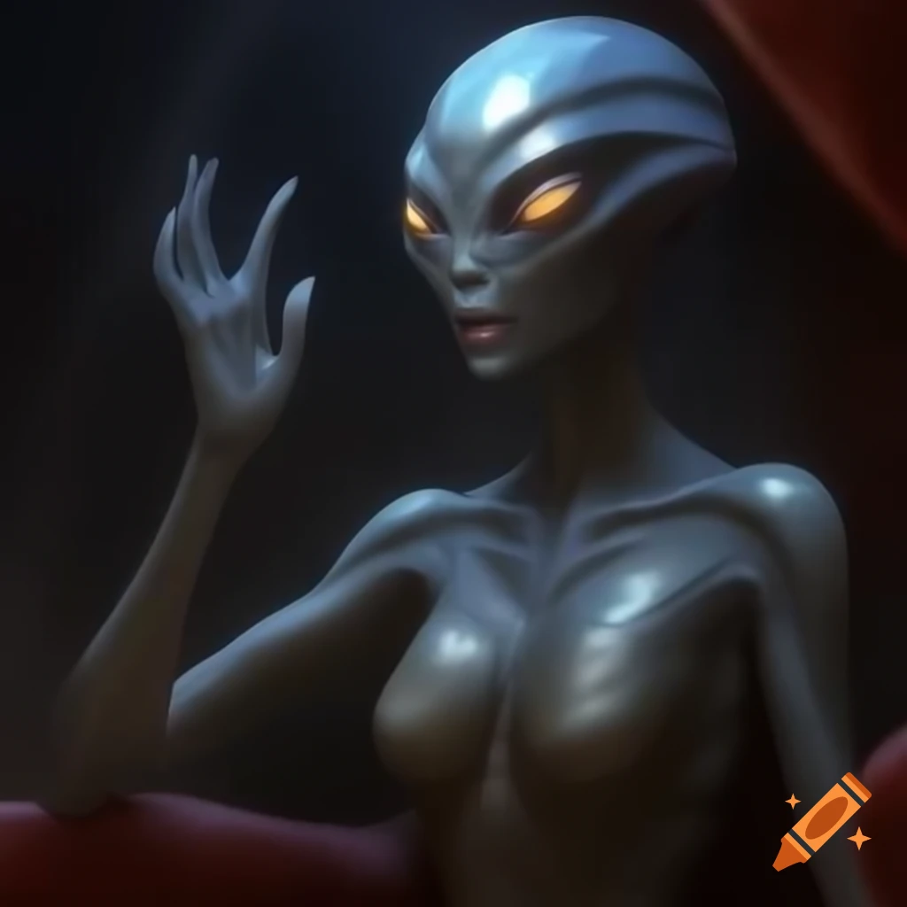 Scene in Queen's chambers aboard alien mothership featuring Angel Alien Vampire Goddess