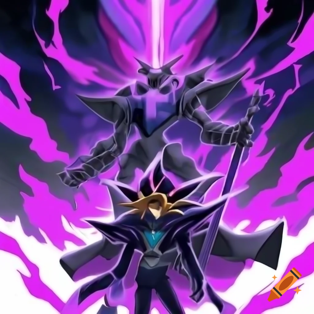 Ultimate Chaos soldier with sword and armor featuring purple magic effects in Yu-Gi-Oh art style
