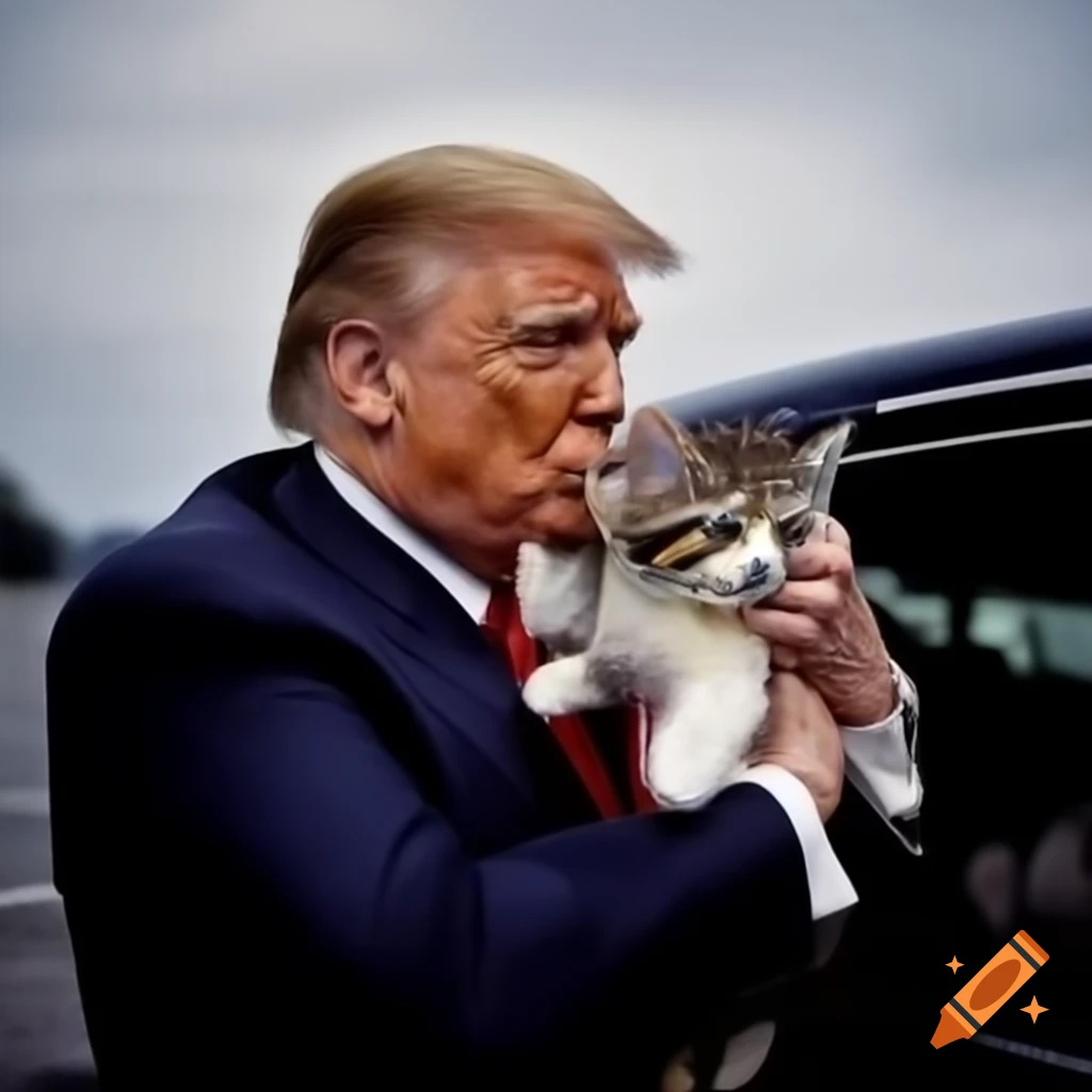 Donald Trump running away with an adorable cat