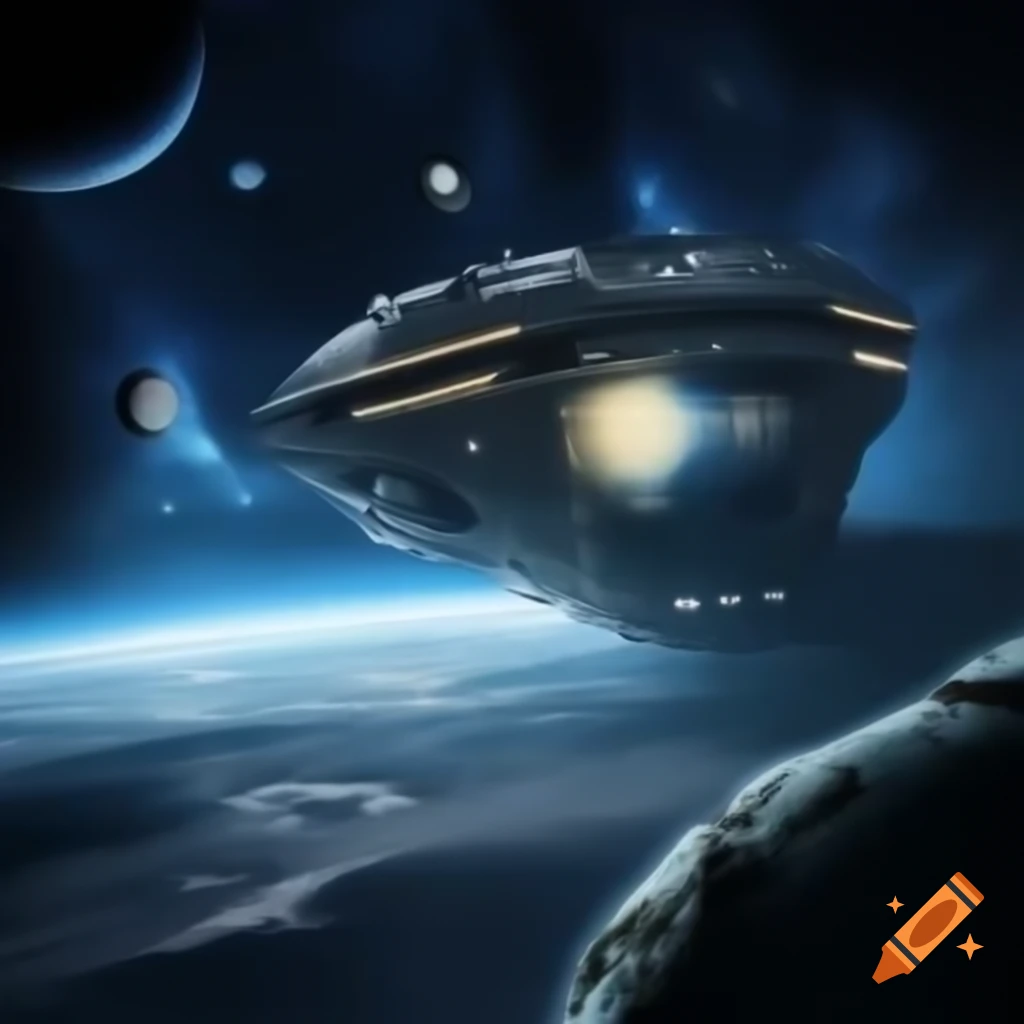 Interior of alien city ship with windows displaying space and planets, discussing Zarkothian complexities
