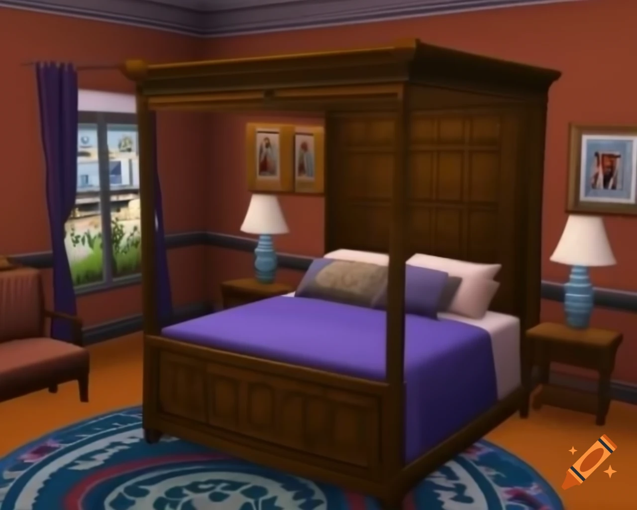 Oriental styled bedroom design in Sims 4 game